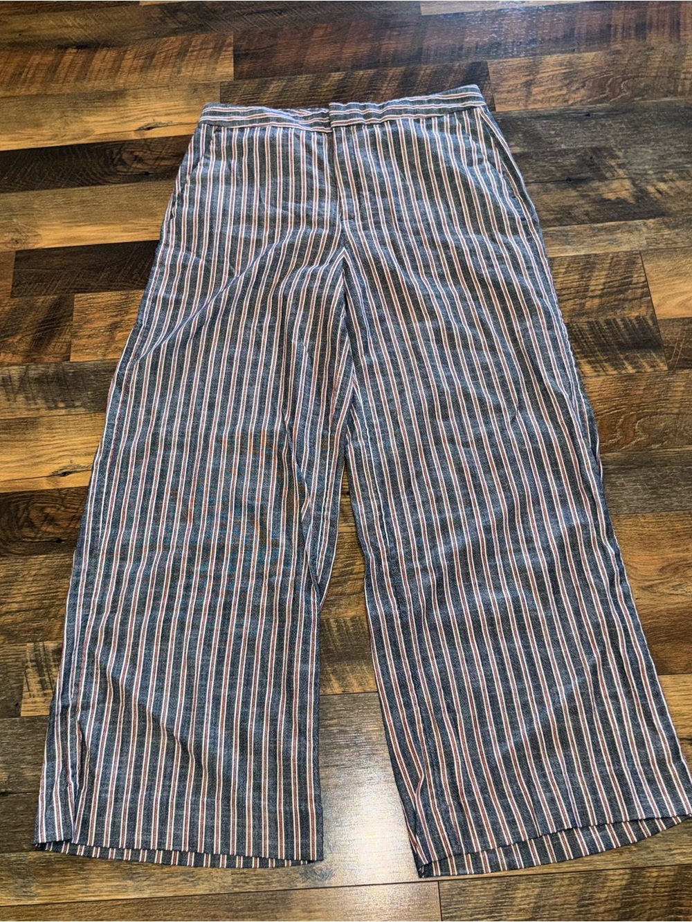 Banana Republic Navy, White and Red Striped Wide-Leg Pants